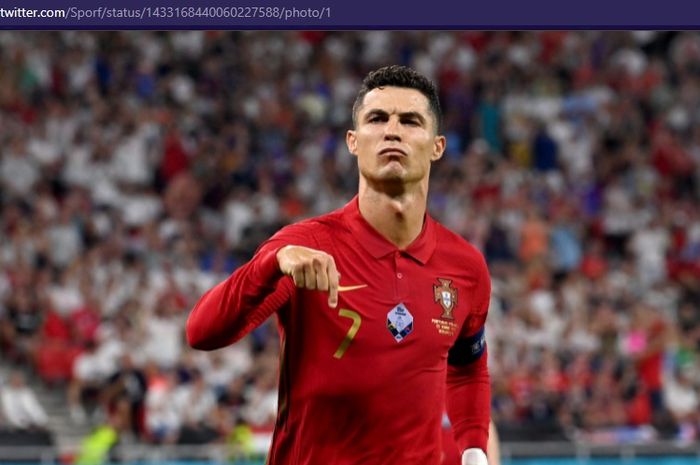 Megabintang timnas Portugal, Cristiano Ronaldo, merayakan gol ke gawang timnas Irlandia dalam laga Kualifikasi Piala Dunia 2022 zona Eropa pada Kamis (2/9/2021) pukul 01.45 WIB di Stadion Algarve. 