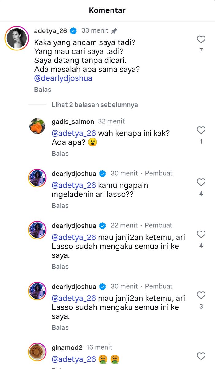 Dearly Joshua diduga cemburu dengan wanita yang ketemuan dengan Ari Lasso.