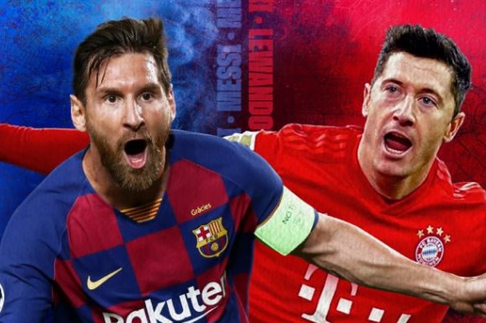 Megabintang Barcelona, Lionel Messi, dan striker Bayern Muenchen, Robert Lewandowski.