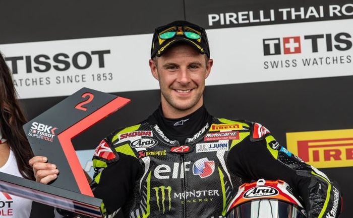 Selebrasi Pembalap WSBK asal tim Kawasaki, Jonathan Rea.