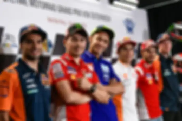 Para pebalap yang mengikuti sesi konferensi pers pre-event MotoGP Austria 2018 di Red Bull Ring, Kamis (9/8/2018).