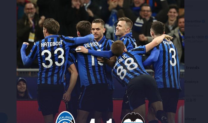 Atalanta mengalahkan Valencia 4-1 pada leg I babak 16 besar Liga Champions, Rabu (19/2/2020) di Giuseppe Meazza.