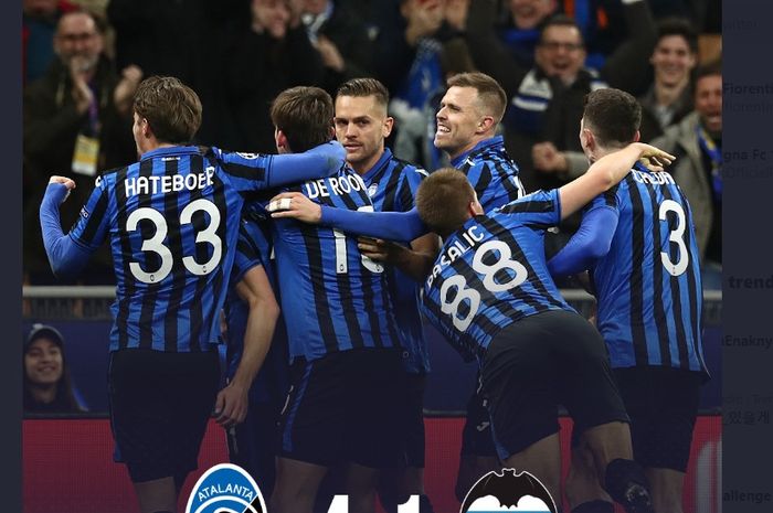 Atalanta mengalahkan Valencia 4-1 pada leg I babak 16 besar Liga Champions, Rabu (19/2/2020) di Giuseppe Meazza.