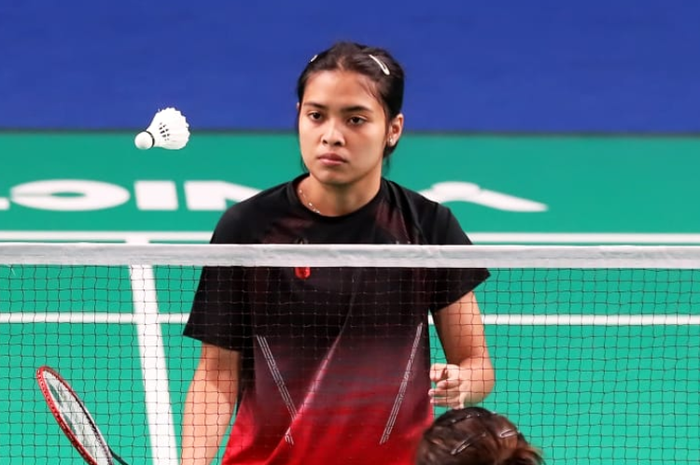 Pebulu tangkis tunggal putri Indonesia, Gregoria Mariska Tunjung, saat menghadapi Yeo Jia Min (Singapura) pada babak semifinal beregu putri SEA Games 2019 di Muntinlupa Sports Complex, Filipina, 2 Desember 2019.