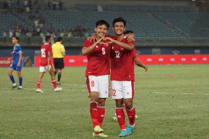 Pemain timnas Indonesia, Witan Sulaeman, saat melalukan selebrasi setelah mencetak gol ke gawang Nepal pada lanjutan laga penyisihan Grup A Kualifikasi Piala Asia 2023 di Jaber Al-Ahmad International Stadium, Kuwait City, Rabu (15/6/2022).