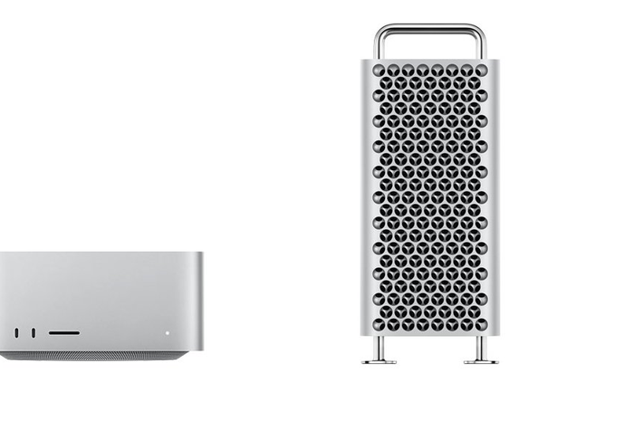 Tampilan dua produk Apple yakni Mac Studio (kiri) dan Mac Pro (kanan).