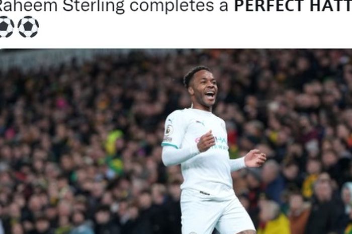 Pep Guardiola puji performa yang ditampilkan Raheem Sterling dalam laga Liga Inggris yang mempertemukan Manchester City melawan Norwich City, Sabtu (12/2/2022).