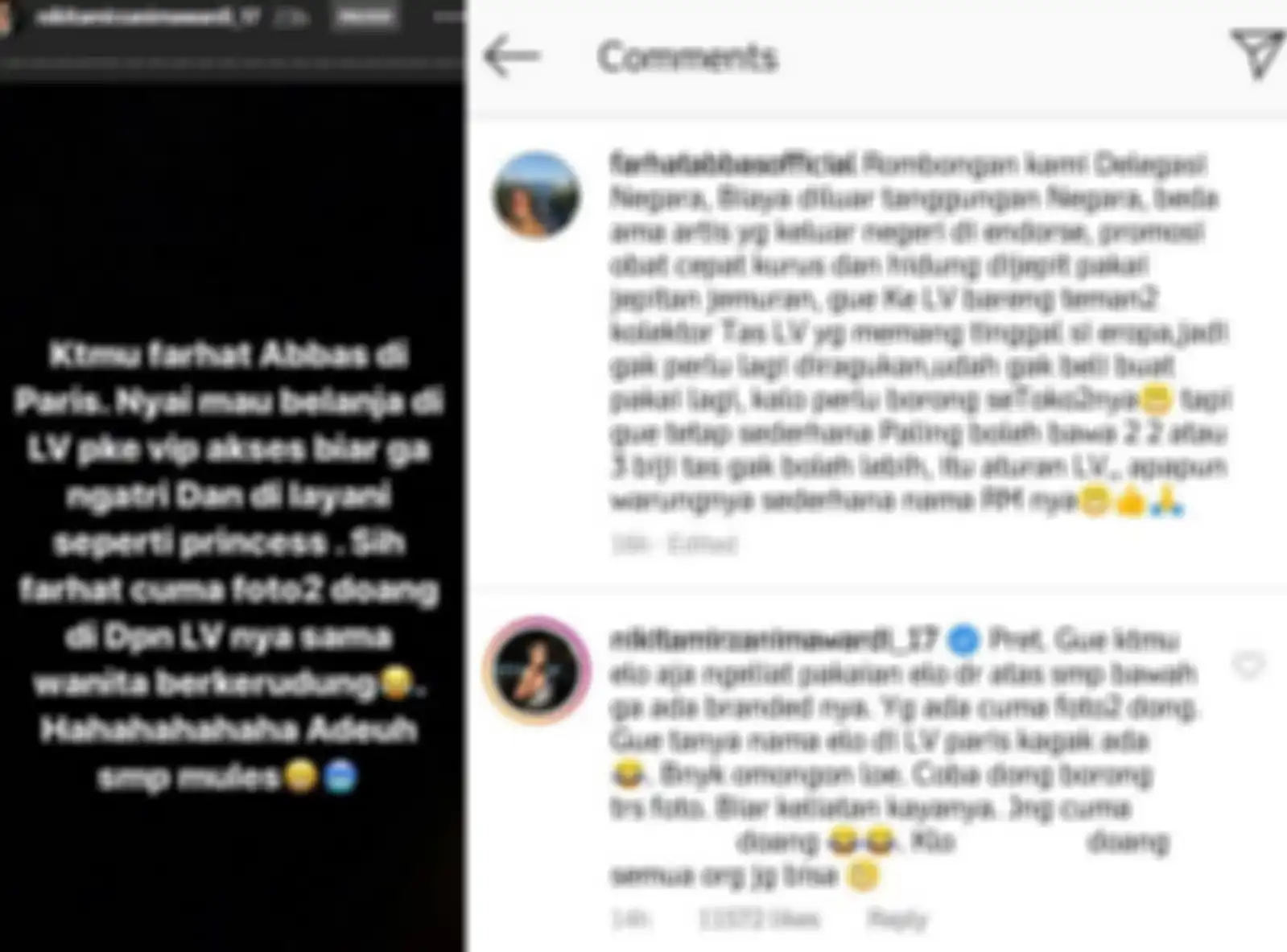 Tudingan Nikita Mirzani kepada Farhat Abbas saat mengaku berjumpa di Louis Vuitton, Paris.