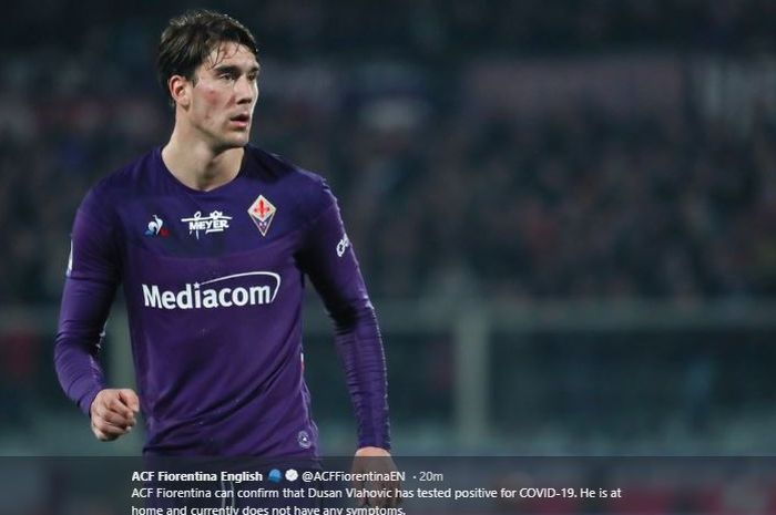 Dusan Vlahovic dinyatakan positif terinfeksi virus corona oleh Fiorentina, Jumat (13/3/2020) waktu setempat.