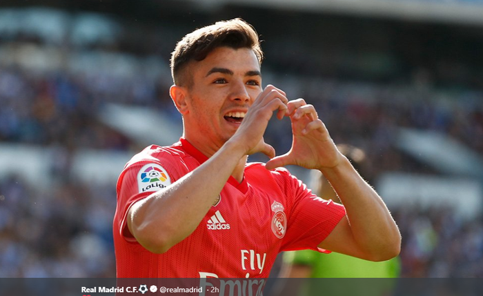 Brahim Diaz mencetak gol pertamanya untuk Real Madrid, Minggu (12/5/2019).