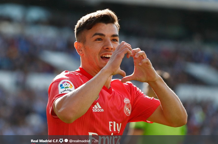 Brahim Diaz mencetak gol pertamanya untuk Real Madrid, Minggu (12/5/2019).