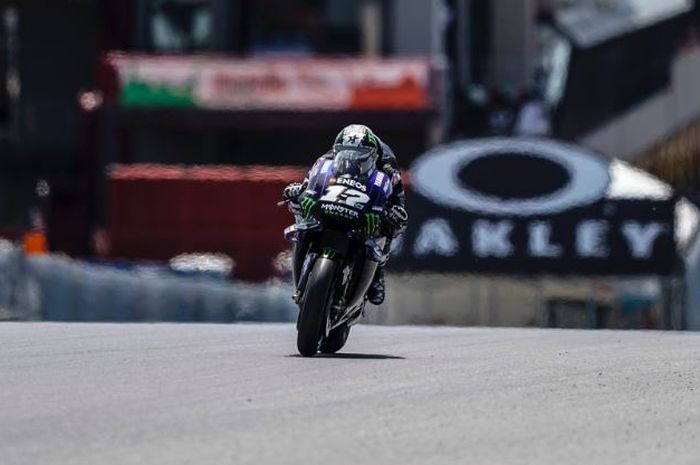 Aksi pembalap Monster Energy Yamaha, Maverick Vinales pada MotoGP Italia 2019