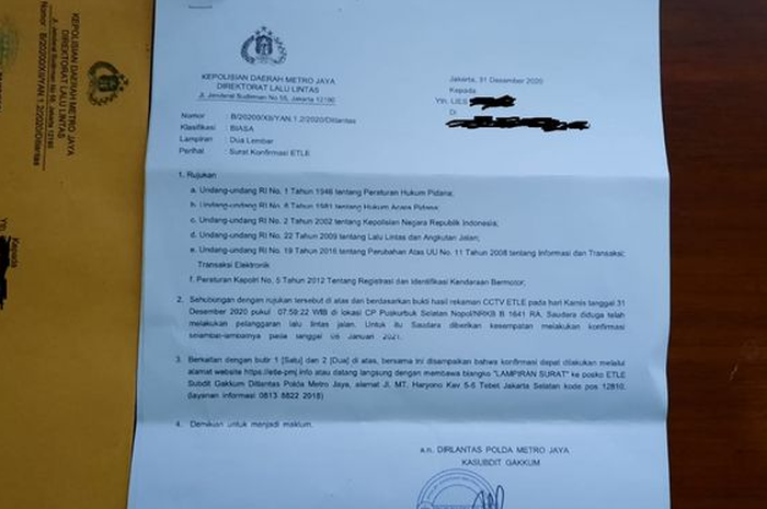 Ilustrasi surat tilang elektronik.