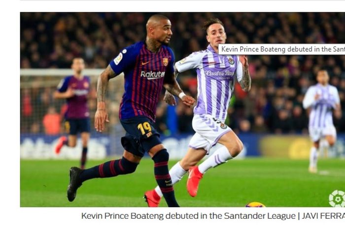 Aksi Kevin-Prince Boateng saat Barcelona menjamu Real Valladolid di Camp Nou dalam lanjutan Liga Spanyol pekan ke-24, Minggu (17/2/2019) dini hari WIB.