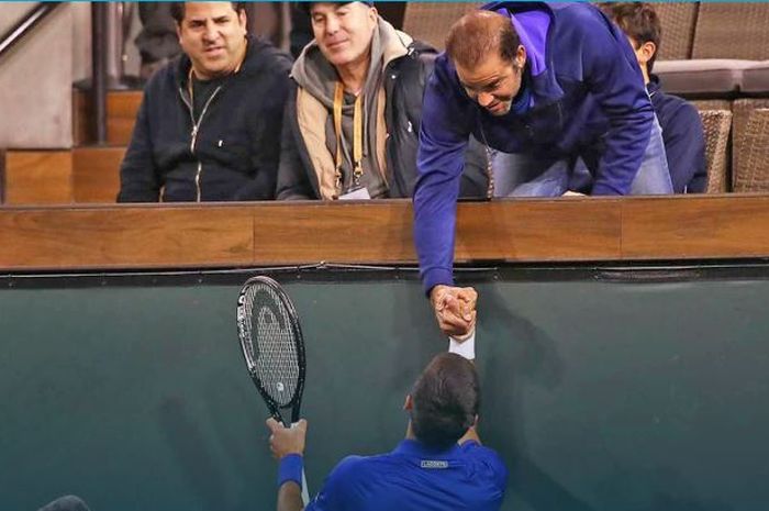 Pete Sampras, saat menyaksikan pertandingan Novak Djokovic melawan Bjorn Fratangelo