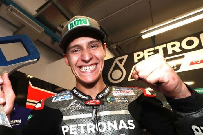 Ekspresi pembalap Petronas Yamaha SRT, Fabio Quartararo, usai mengamankan posisi 3 dalam MotoGp San Marino 2019