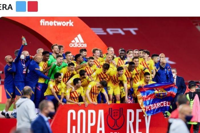 Momen pemain Barcelona merayakan keberhasilan mereka memenangkan Copa del Rey 2020-2021.