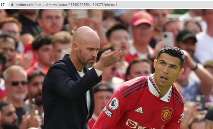 Erik ten Hag (kiri) dan Cristiano Ronaldo (kanan) dalam sebuah laga bersama Manchester United.