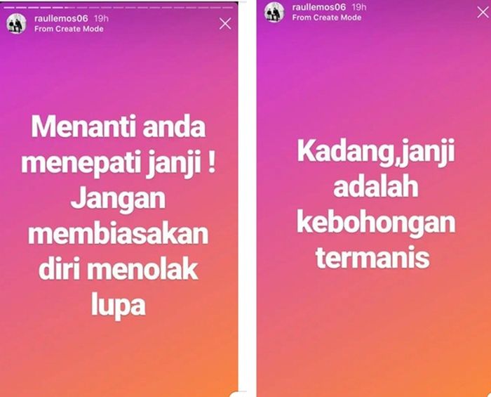 Unggahan instastory Raul Lemos