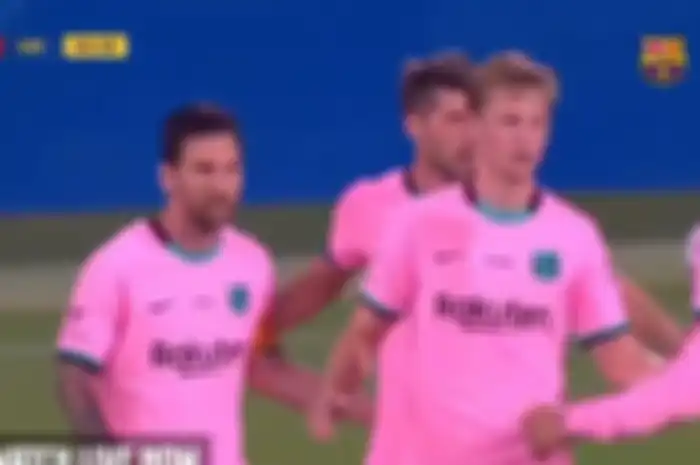FC BARCELONALionel Messi dan para pemain Barcelona merayakan gol ketiga ke gawang Girona pada laga persahabatan di Stadion Johan Cruyff, Barcelona, pada Kamis (17/9/2020) dini hari WIB.