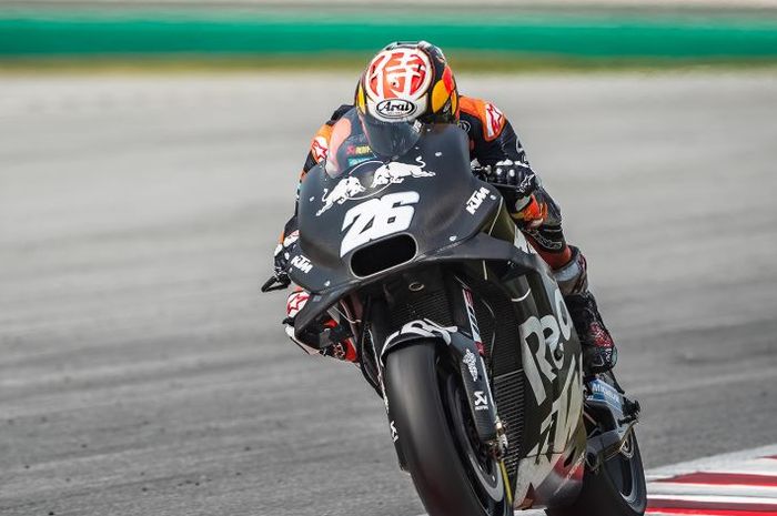 Pembalap Penguji Red Bull KTM, Dani Pedrosa, saat jalani sesi tes pramusim MotoGP 2020 di Sirkuit Sepang, Malaysia, Sabtu (8/2/2020)