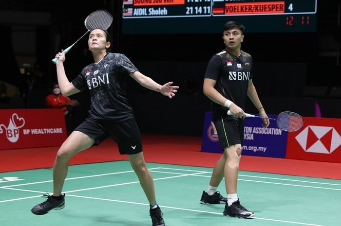 asangan ganda campuran Indonesia, Zachariah Josiahno Sumanti/Hediana Julimarbela saat bertanding di babak kualifikasi Malaysia Masters 2022, Selasa (5/7/2022)