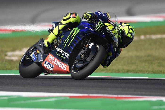 Pembalap Monster Energy Yamaha, Valentino Rossi pada sesi latihan bebas MotoGP San Marino 2019, Jumat (13/9/)