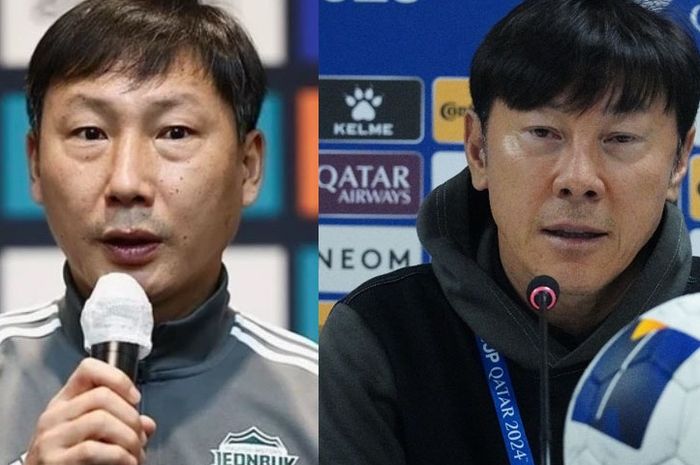 Pelatih baru Timnas Vietnam Kim Sang-sik dan pelatih Timnas Indonesia Shin Tae-yong.