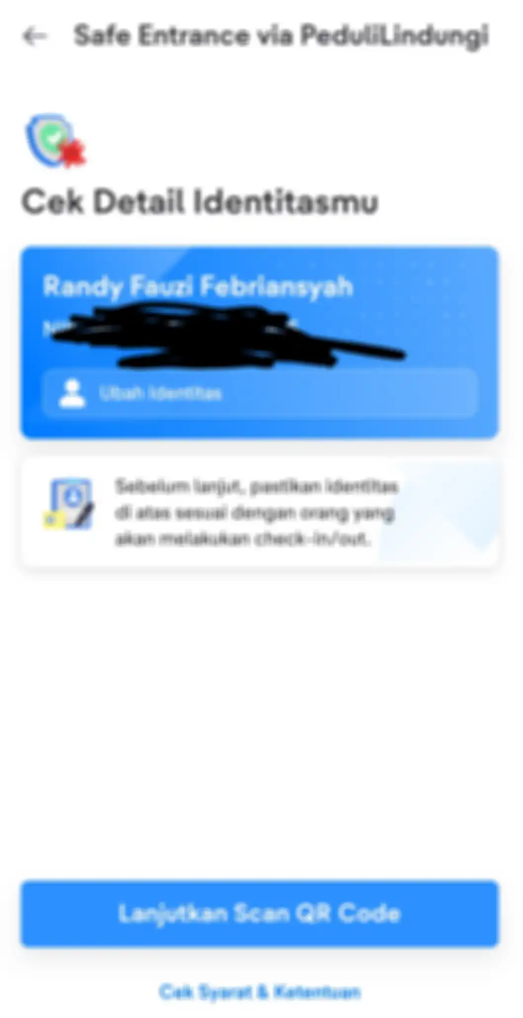 Tampilan cara scan PeduliLindungi dengan tiket.com.