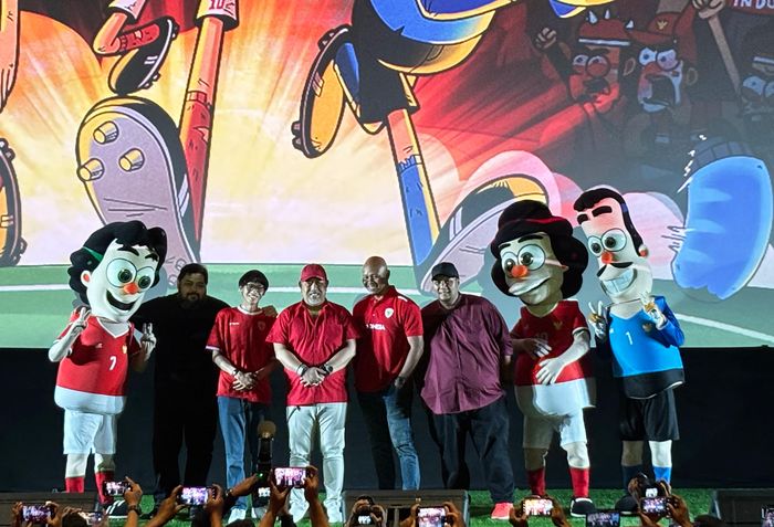 Jumpa pers Warkop DKI Kartun di kawasan Kuningan, Jakarta Selatan, Sabtu (21/6/2025) malam.