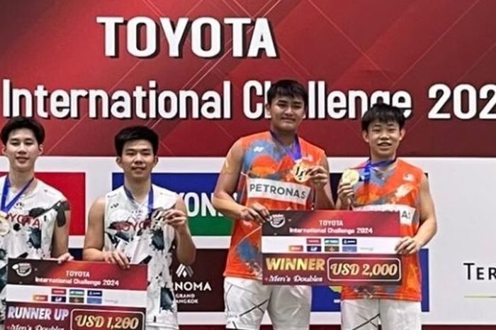 Ganda putra muda Malaysia, Aaron Tai/Kang Khai Xing berhasil menjadi juara pada Thailand International Challenge 2024 di Nakhon Ratchasima, Thailand, Minggu (31/3/2024).