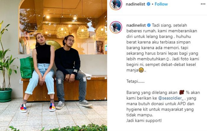 Momen Nadine Chandrawinata dan Dimas Anggara setelah membereskan rumah untuk mengumpulkan barang