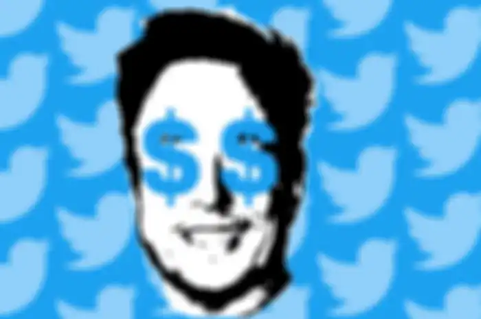 Ilustrasi wajah Elon Musk dengan background logo Twitter.