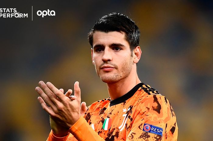 Alvaro Morata usai mencetak gol ke gawag Spezia di Orogel Stadium-Dino Manuzzi pada pekan ke-6 Liga Italia, Minggu (1/11/2020).