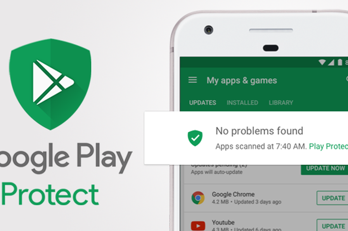 Google Play Protect dapat memberikan pemberitahuan mengenai aplikasi berbahaya.