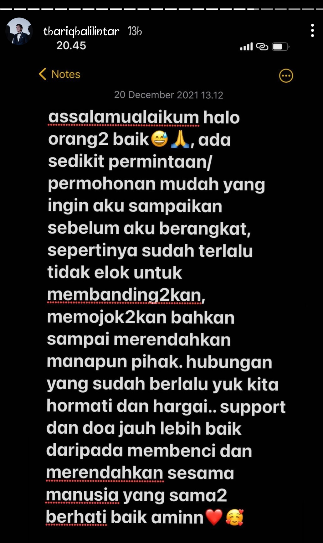 Postingan Thariq Halilintar