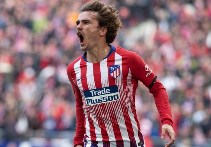 Ekspresi muka penyerang Atletico Madrid, Antoine Griezmann.