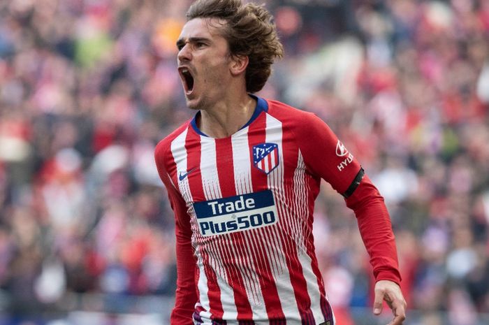 Ekspresi muka penyerang Atletico Madrid, Antoine Griezmann.