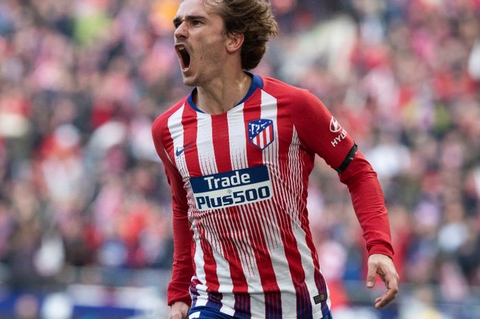 Ekspresi muka penyerang Atletico Madrid, Antoine Griezmann.