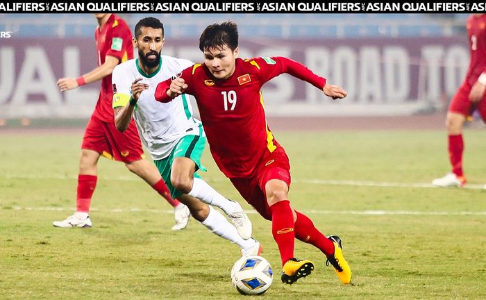 Duel timnas Vietnam versus timnas Arab Saudi dalam Kualifikasi Piala Dunia 2022 zona Asia di Stadion My Dinh, Hanoi,  Selasa (16/11/2021) waktu setempat. 