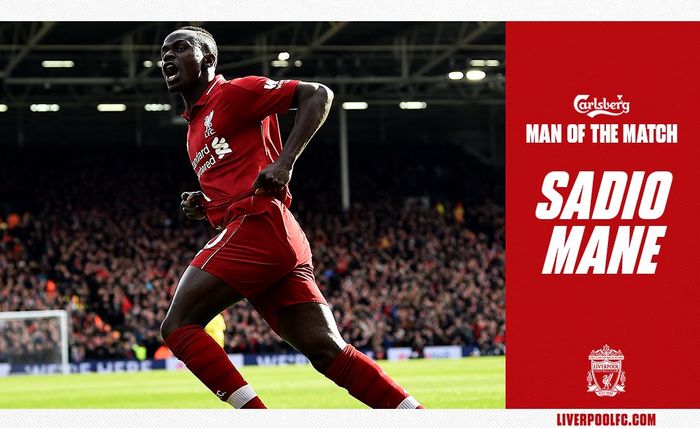 Penyerang Liverpool, Sadio Mane, merayakan gol yang dicetak ke gawang Fulham dalam laga Liga Inggris di Stadion Craven Cottage, Minggu (17/3/2019).