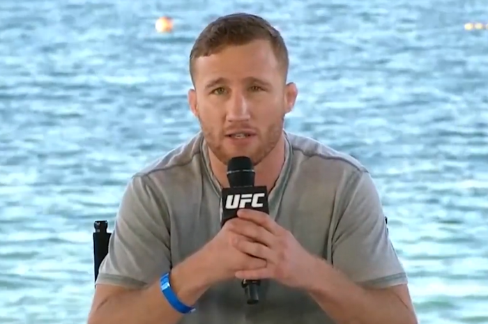 Petarung kelas ringan UFC, Justin Gaethje, saat berbicara melalui Konferensi Pers UFC 254, Rabu (21/10/2020).