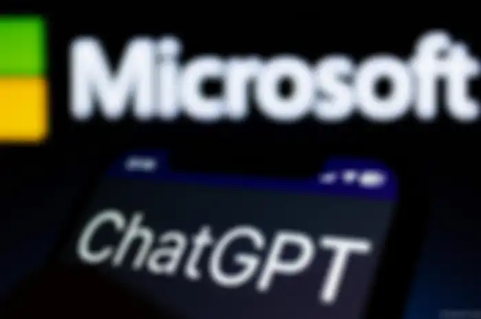 Ilustrasi chatbot AI ChatGPT dan logo Microsoft