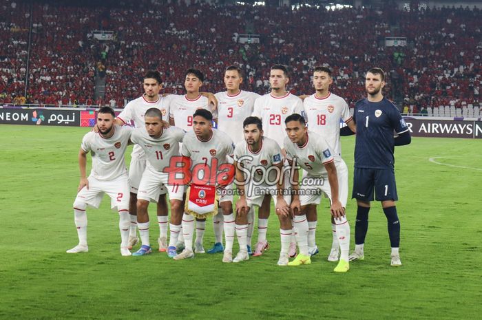 Skuad timnas Indonesia (skuat timnas Indonesia) sedang berfoto bersama di Stadion Utama Gelora Bung Karno, Senayan, Jakarta, Selasa (10/9/2024).