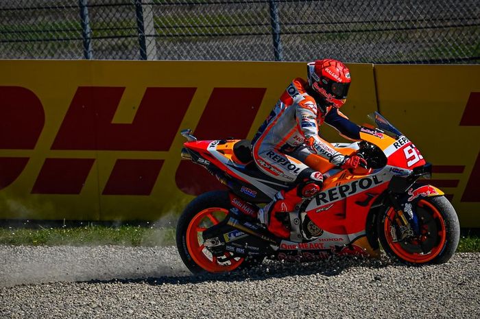 Pembalap Repsol Honda, Marc Marquez, pada balapan MotoGP Italia di Sirkuit Mugello, Minggu (30/5/2021).