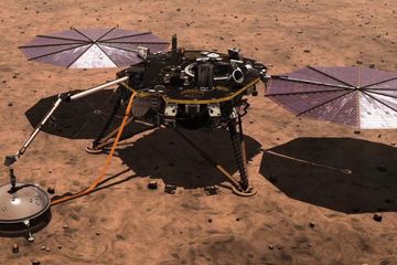 Ilustrasi pendarat InSight di Mars.
