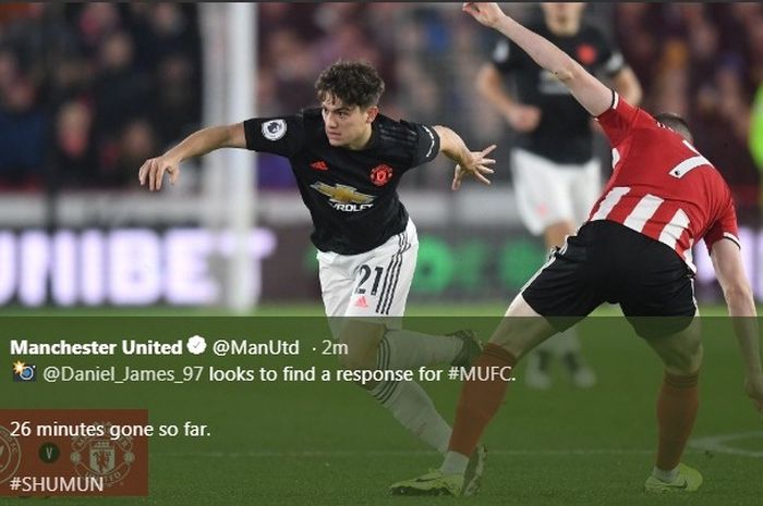 PEmain Manchester United, Daniel James, dalma laga kontra Sheffield United di Bramall Lane, Minggu (24/11/2019).