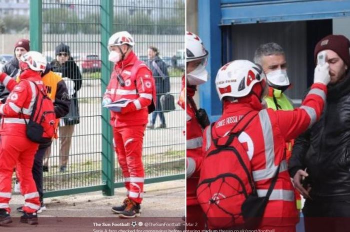 Suporter pertandingan Liga Italia antara Lecce vs Atalanta harus menjalani pemeriksaan sebelum memasuki stadion demi menekan penyebaran virus corona.