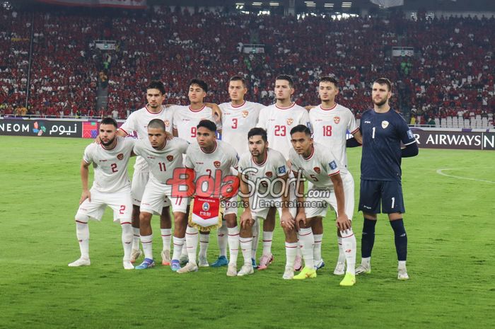 Starting line-up Timnas Indonesia ketika menghadapi Australia di Stadion Utama Gelora Bung Karno, Senayan, Jakarta, Selasa (10/9/2024).