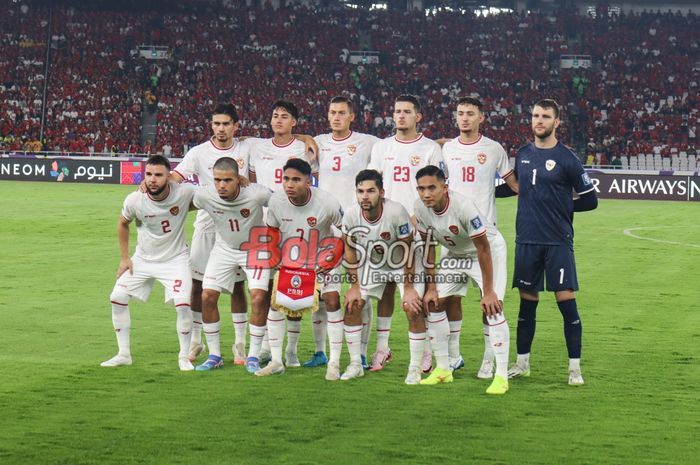 Starting line-up Timnas Indonesia ketika menghadapi Australia di Stadion Utama Gelora Bung Karno, Senayan, Jakarta, Selasa (10/9/2024).